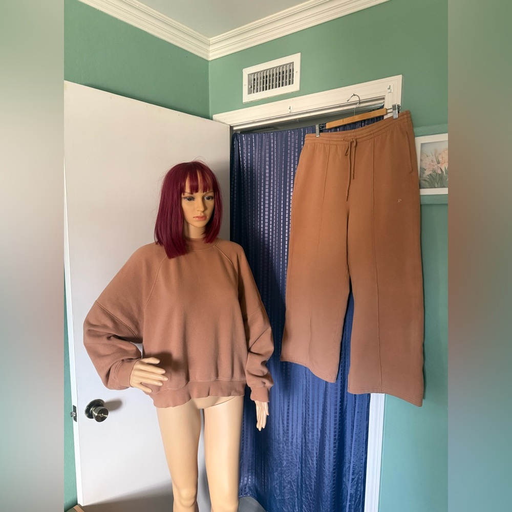 PINK Victoria’s Secret Oversized Lounge Set Sweatshirt L Wide Leg Sweatpants XL